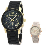 Michael Kors Runway Chronograph Black Dial Black Silicone Strap Watch For Women - MK7385