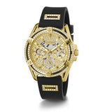 Guess Queen Quartz Gold Dial Black Silicone Strap Watch For Women - GW0536L3