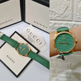 Gucci G Timeless Quartz Green Dial Green Leather Strap Watch For Women - YA1264099