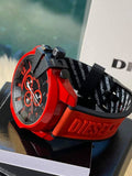 Diesel Mega Chief Chronograph Black Dial Red Rubber Strap Watch For Men - DZ4526