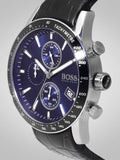 Hugo Boss Rafale Chronograph Blue Dial Black Leather Strap Watch For Men - 1513391