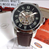 Fossil Grant Automatic Skeleton Black Dial Brown Leather Strap Watch for Men - ME3100