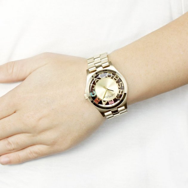 Marc Jacobs Henry Skeleton Gold Dial Gold Steel Strap Watch for Women - MBM3263