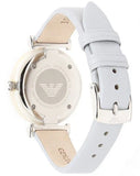 Emporio Armani Gianni T-Bar Mother Of Pearl White Dial Grey Leather Strap Watch For Women - AR11039