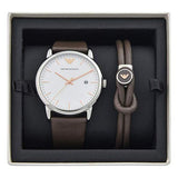 Emporio Armani Kappa Quartz White Dial Brown Leather Strap Watch For Men - AR80006