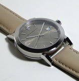 Burberry The City Silver Dial Beige Leather Strap Unisex Watch - BU9010