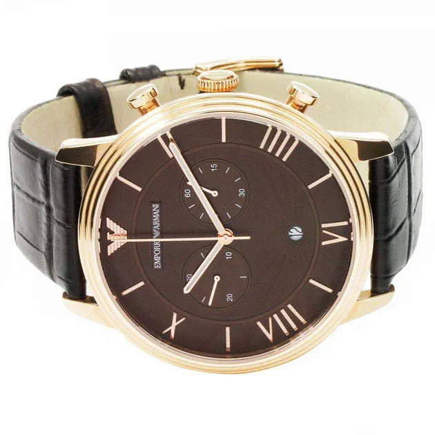 Emporio Armani Classic Large Chronograph Brown Dial Brown Leather Strap Watch for Men - AR1616