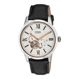 Fossil Townsman Automatic White Dial Black Leather Strap Watch for Men - ME3104