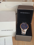 Emporio Armani Renato Chronograph Blue Dial Two Tone Steel Strap Watch For Men - AR80025