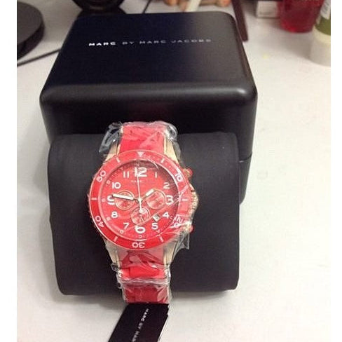 Marc Jacobs Rock Chronograph Red Dial Red Silicone Strap Watch for Women - MBM2577