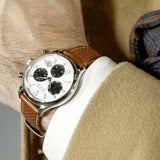 Movado Heritage Calendoplan Chronograph White Dial Brown Leather Strap Watch for Men - 3650008