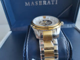 Maserati Traguardo Automatic White Skeleton Dial Two Tone Steel Strap Watch For Men - R8823112003