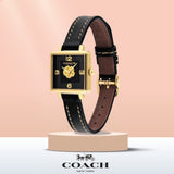 Coach Black Square Dial Black Leather Strap Watch for Women - 14503695