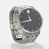 Movado Museum Classic Diamonds Black Dial Silver Steel Strap Watch for Men - 0607201