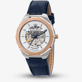 Maserati Stile Automatic Limited Edition Silver Dial Blue Leather Strap Watch For Men - R8821142001