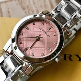 Burberry The City Diamonds Pink Dial Silver Steel Strap Watch for Women - BU9223