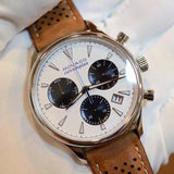 Movado Heritage Calendoplan Chronograph White Dial Brown Leather Strap Watch for Men - 3650008