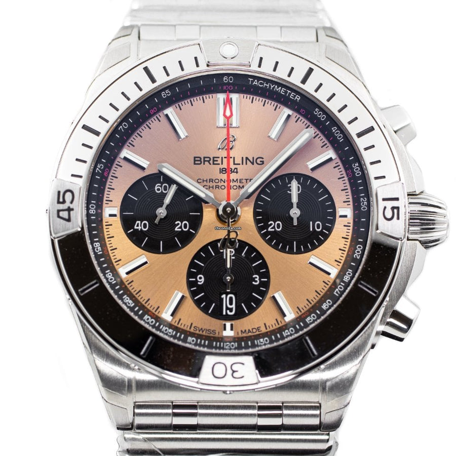 Breitling Chronomat B01 42 Brown Dial Silver Steel Strap Watch for Men - AB0134101K1A1