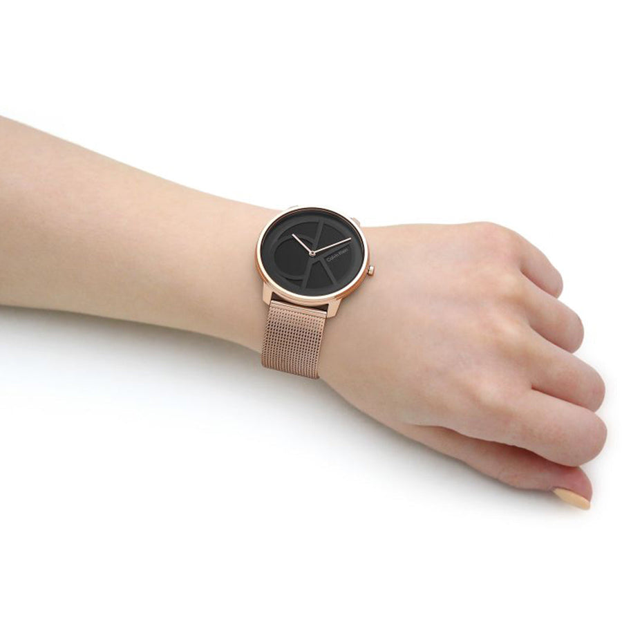 Calvin Klein Minimal Black Dial Rose Gold Mesh Bracelet Watch for Men - K3M22621