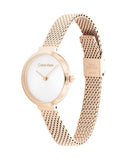 Calvin Klein Authentic Silver Dial Rose Gold Mesh Bracelet Watch for Women - K8G23626