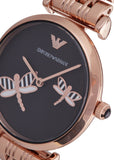 Emporio Armani Gianni T Bar Black Dial Rose Gold Steel Strap Watch For Women - AR11206