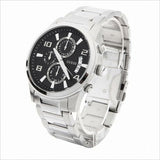 Guess Exec Chronograph Quartz Black Dial Silver Steel Strap Watch For Men - W0075G1