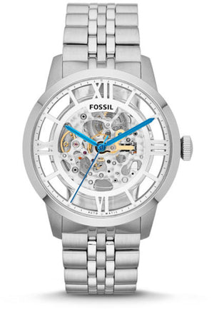 Fossil Townsman Automatic Skeleton Silver Dial Silver Steel Strap Watch for Men - ME3044