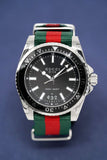 Gucci Dive Black Dial Green & Red Nylon Strap Watch For Men - YA136206