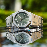 Audemars Piguet Royal Oak 50th Anniversary Green Dial Silver Steel Strap Watch for Men - 15510ST.OO.1320ST.04