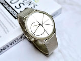 Calvin Klein Minimal White Dial Silver Mesh Bracelet Watch for Men - K3M5115X