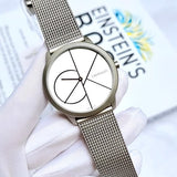 Calvin Klein Minimal White Dial Silver Mesh Bracelet Watch for Men - K3M5115X