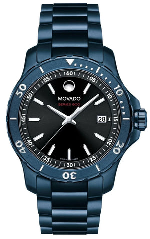 Movado Series 800 Black Dial Blue Ion Plated Steel Strap Watch for Men - 2600139