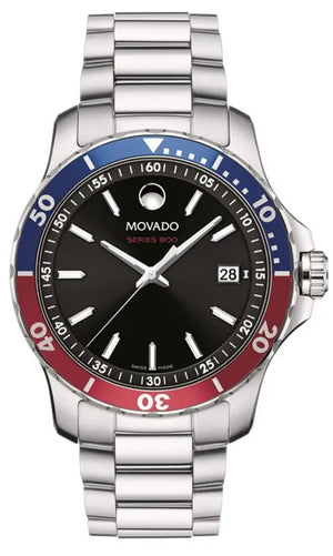 Movado Series 800 Pepsi Black Dial Silver Steel Strap Watch for Men - 2600152