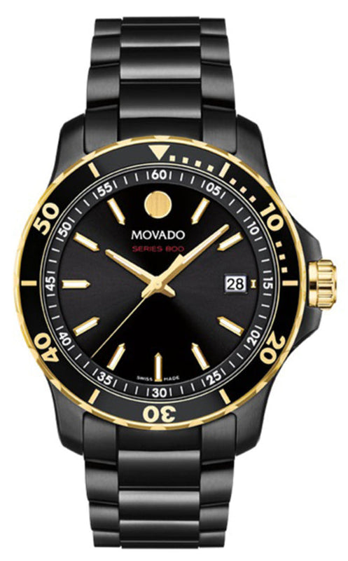 Movado Series 800 Black Dial Black Steel Strap Watch For Men - 2600161