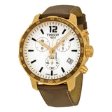 Tissot Quickster Chronograph White Dial Brown Leather Strap Watch For Men - T095.417.36.037.02