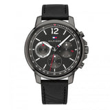 Tommy Hilfiger London Chronograph Grey Dial Black Leather Strap Watch for Men - 1791533