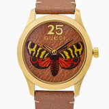 Gucci G Timeless Butterfly Brown Dial Brown Leather Strap Watch For Women - YA1264063