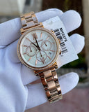 Michael Kors Sofie Chronograph Mother of Pearl White Dial Rose Gold Steel Strap Watch For Women - MK6576