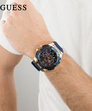 Guess Genesis Quartz Blue Dial Blue Silicone Strap Watch For Men - W1254G3