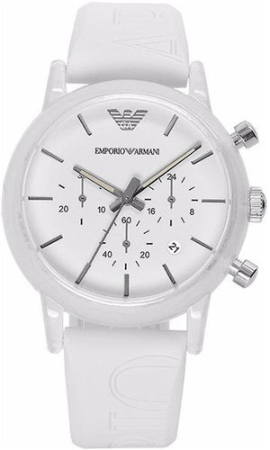 Emporio Armani Classic Chronograph White Dial White Rubber Strap Watch For Men - AR1054