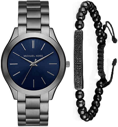Michael Kors Slim Runway Blue Dial Grey Steel Strap Watch For Men - MK8584