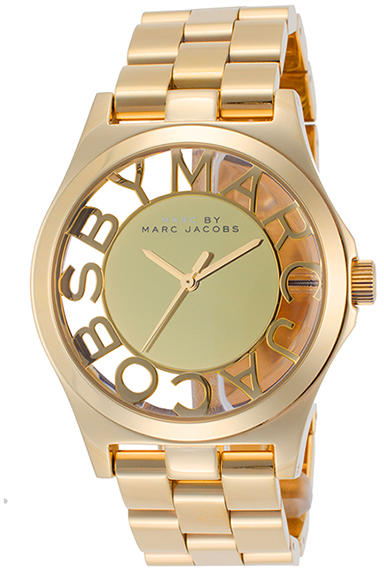 Marc Jacobs Henry Transparent Gold Dial Gold Steel Strap Watch for Women - MBM3206