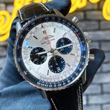 Breitling Navitimer B01 Chronograph 43 Silver Dial Black Leather Strap Watch for Men - AB0138241G1P1