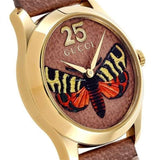 Gucci G Timeless Butterfly Brown Dial Brown Leather Strap Watch For Women - YA1264063