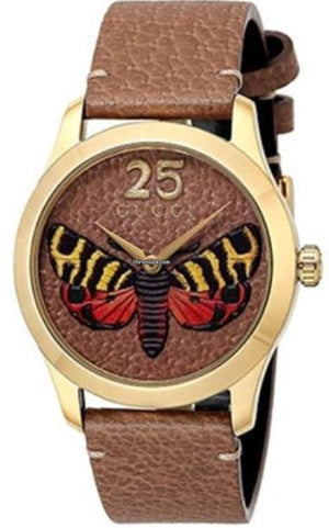Gucci G Timeless Butterfly Brown Dial Brown Leather Strap Watch For Women - YA1264063