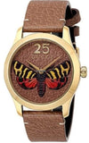 Gucci G Timeless Butterfly Brown Dial Brown Leather Strap Watch For Women - YA1264063