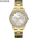 Guess Dazzler Diamonds Silver Dial Gold Steel Strap Watch for Women - W0335L2