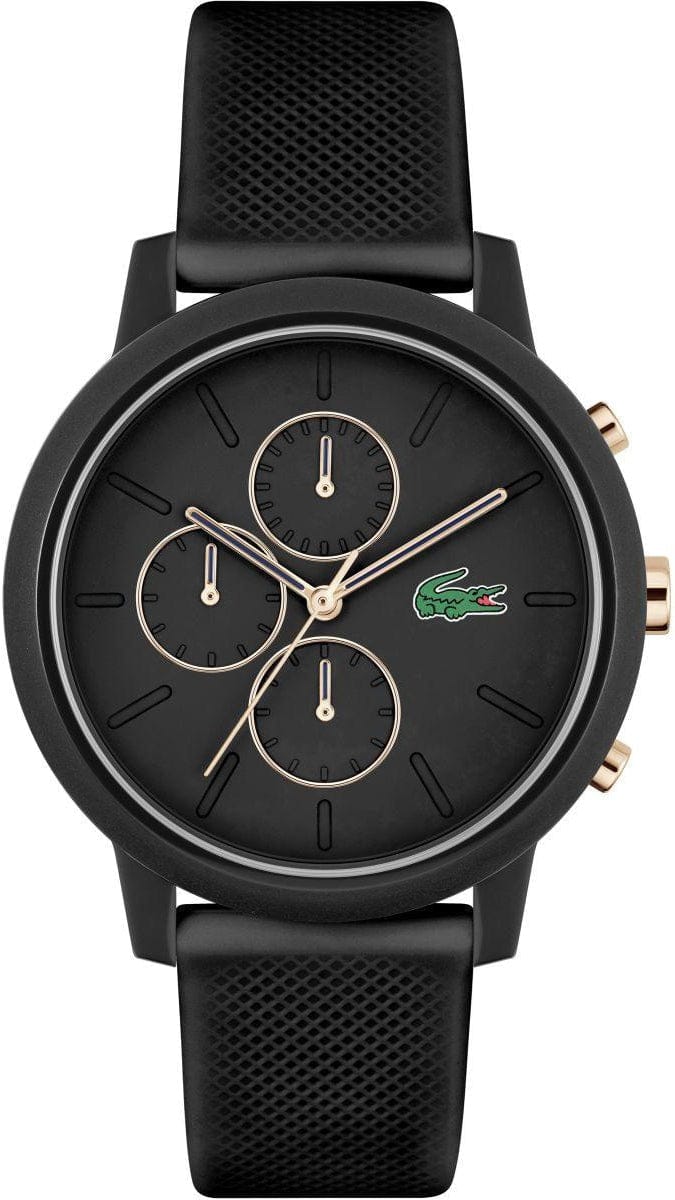 Lacoste 12.12 Chronograph Black Dial Black Silicon Strap Watch for Men - 2011247