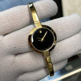 Movado Bela Black Dial Gold Steel Strap Watch For Women - 0606999