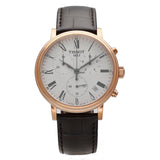 Tissot Carson Premium Chronograph White Dial Brown Leather Strap Watch For Men - T122.417.36.033.00